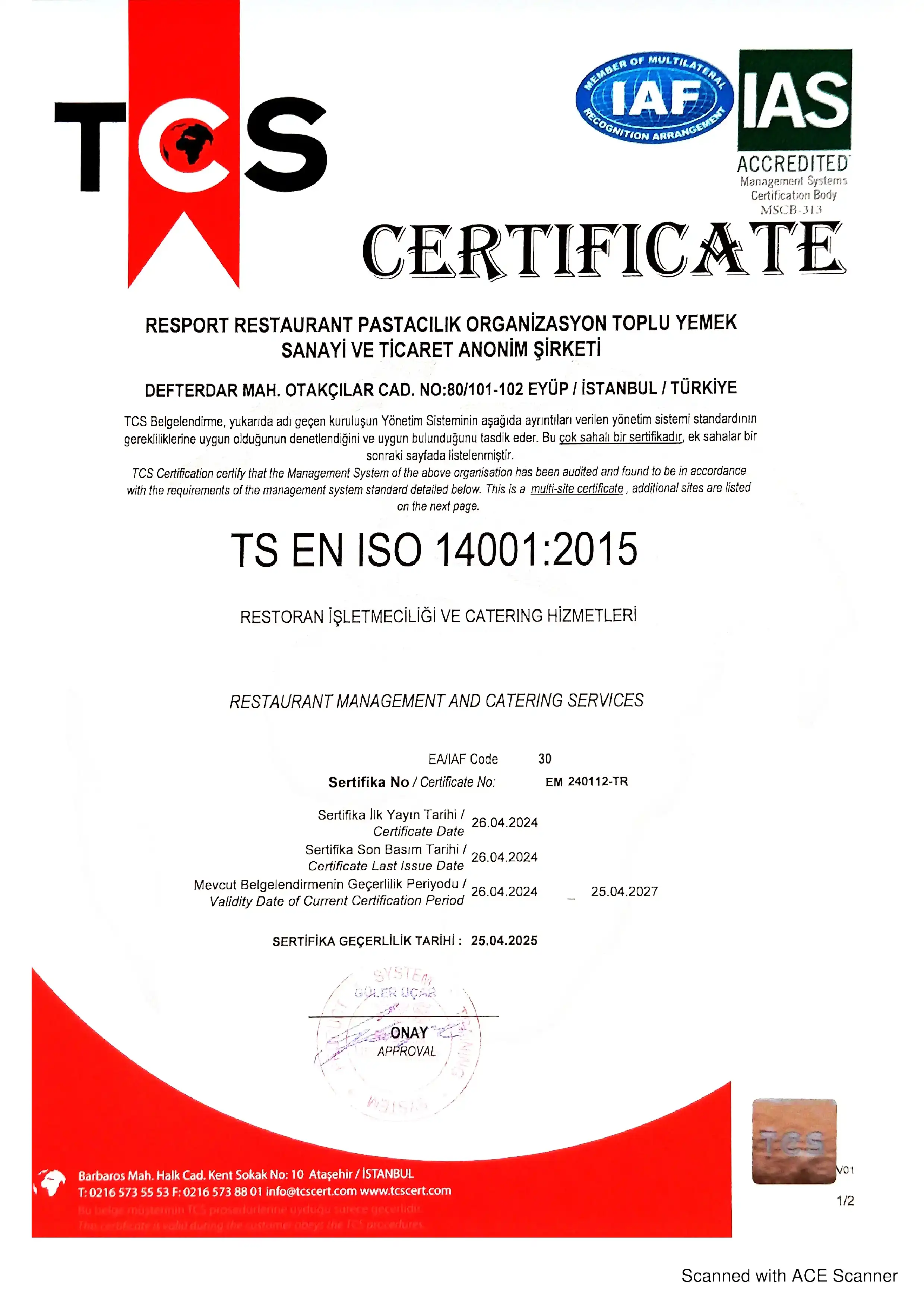 Çevre Yönetim Sertifikalari