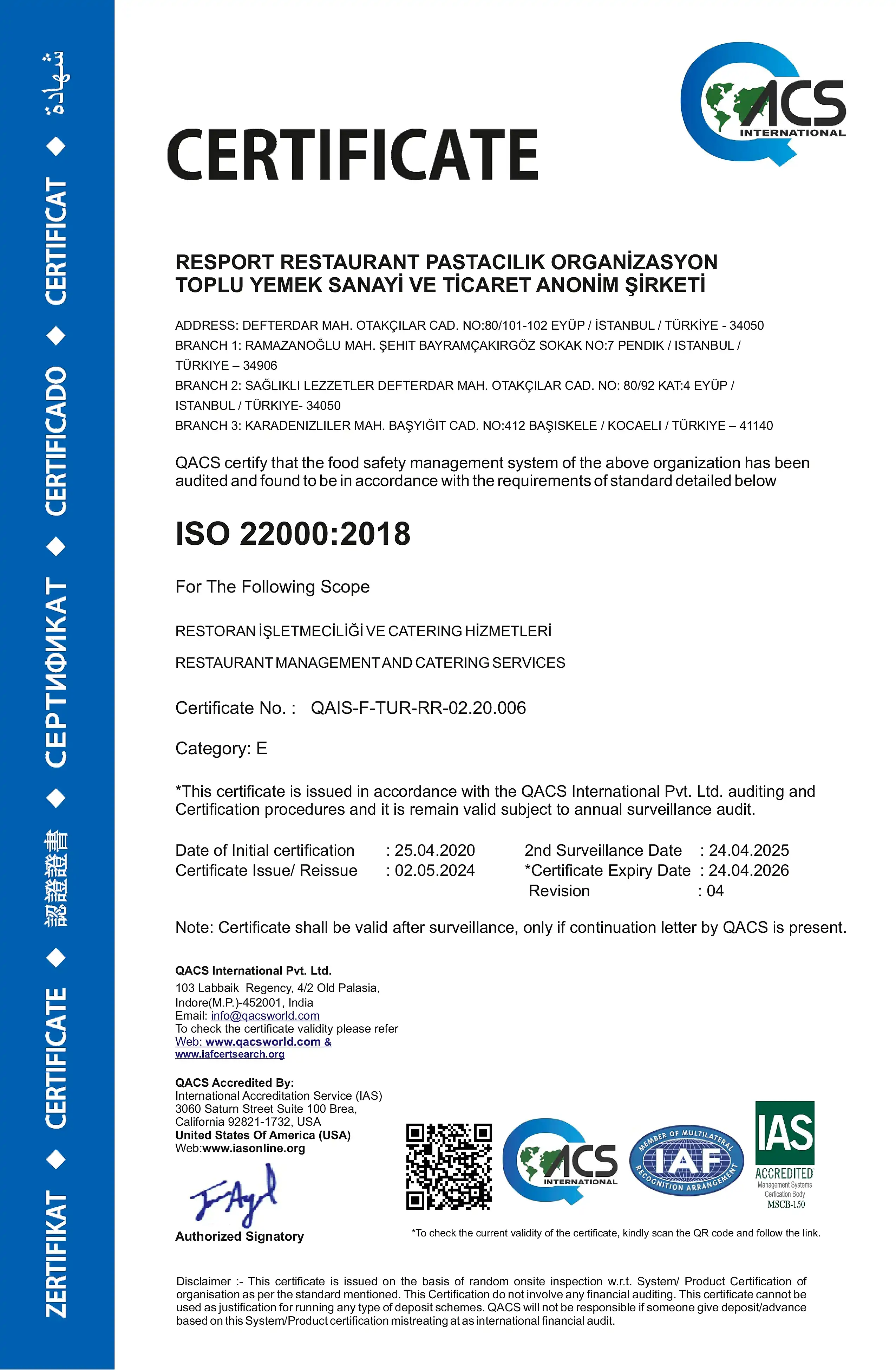 Gıda Güvenliği Sertifikası