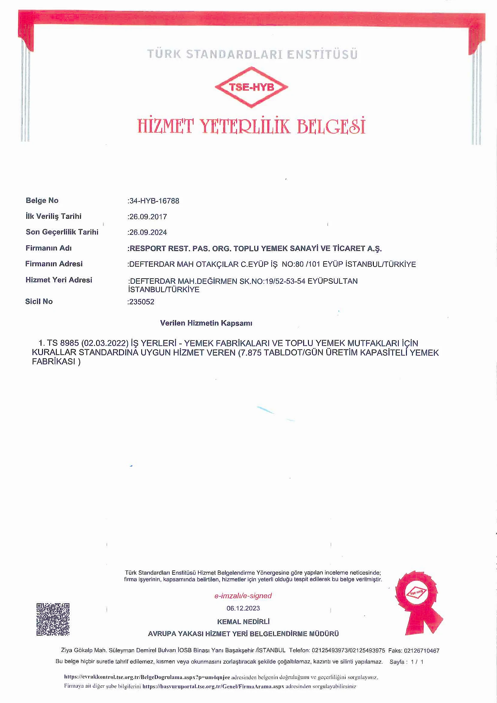 Tse Hizmet Yeterlilik Belgesi